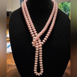 Pearls, synthetic, pink, 31 inches in half